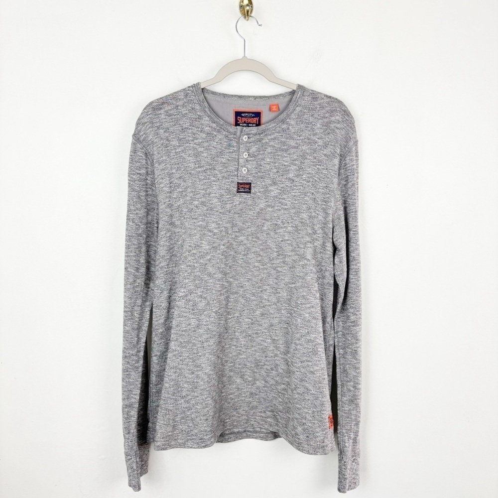 Superdry Heritage Grandad Long Sleeve Shirt in Gray Sz 2XL